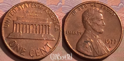 США 1 цент 1977 года D, KM# 201, 094l-002