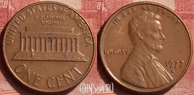 США 1 цент 1977 года D, KM# 201, 376l-126