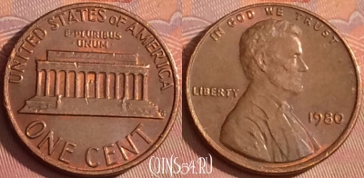 США 1 цент 1980 года, KM# 201, 328l-024
