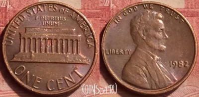 США 1 цент 1982 года, KM# 201, 050l-010