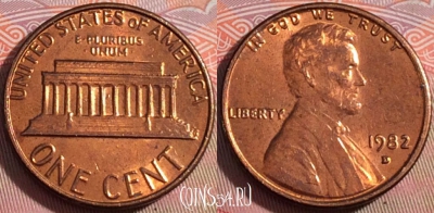 США 1 цент 1982 года D, KM# 201, 114b-008
