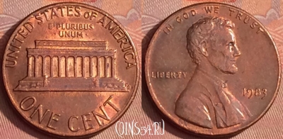 США 1 цент 1983 года, KM# 201b, 335l-006