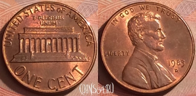 США 1 цент 1983 года D, KM# 201b, 375k-071