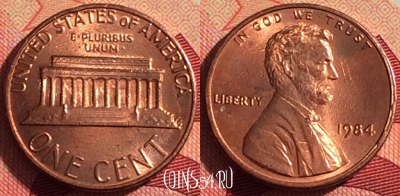США 1 цент 1984 года, KM# 201b, 211i-005