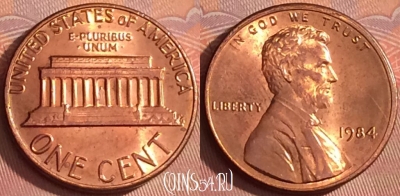 США 1 цент 1984 года, KM# 201b, 325l-026