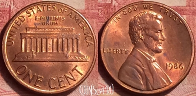 США 1 цент 1986 года, KM# 201b, 051l-154