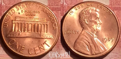США 1 цент 1989 года, KM# 201b, 051l-182