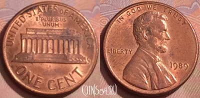 США 1 цент 1989 года, KM# 201b, 260k-054