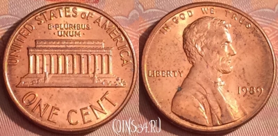 США 1 цент 1989 года, KM# 201b, 332l-088