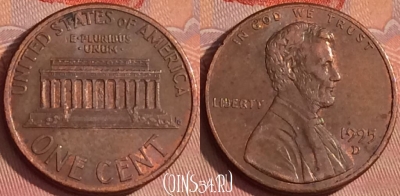 США 1 цент 1995 года D, KM# 201b, 334l-038