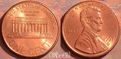 США 1 цент 1997 года D, KM# 201b, 293l-135