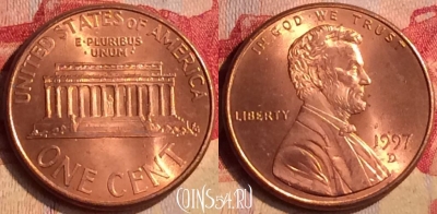 США 1 цент 1997 года D, KM# 201b, 403-118