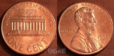 США 1 цент 1998 года, КМ 201b, 67-072a