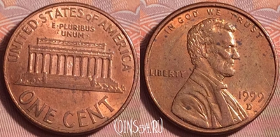 США 1 цент 1999 года D, KM# 201b, 205k-127
