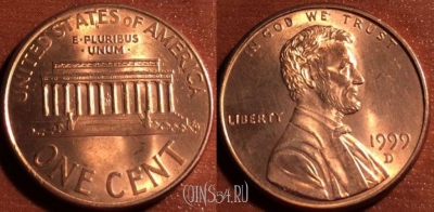 США 1 цент 1999 года, КМ 201b, 54-054