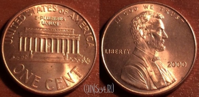 США 1 цент 2000 года, КМ 201b, 54-055