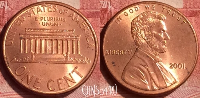 США 1 цент 2001 года, KM# 201b, 369l-126