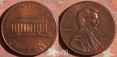 США 1 цент 2002 года, KM# 201b, 173i-142