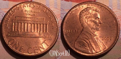 США 1 цент 2002 года D, KM# 201b, 242b-123