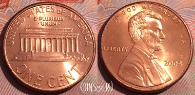 США 1 цент 2004 года, KM# 201b, 250a-100