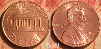 США 1 цент 2005 года, KM# 201b, 210o-024