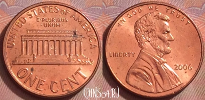США 1 цент 2006 года, KM# 201b, 277k-036