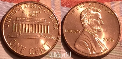 США 1 цент 2006 года, KM# 201b, 417-043