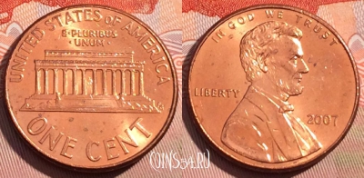 США 1 цент 2007 года, KM# 201b, 121c-094