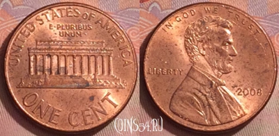 США 1 цент 2008 года, KM# 201b, 276k-105