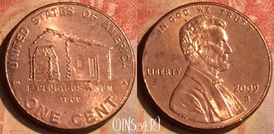 США 1 цент 2009 года D, KM# 441, 162n-050