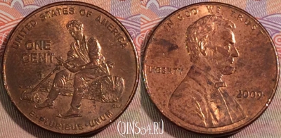 США 1 цент 2009 года, KM# 442, 135b-012