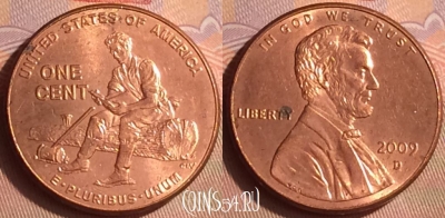 США 1 цент 2009 года D, KM# 442, 431-142