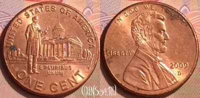 США 1 цент 2009 года D, KM# 443, 442-124