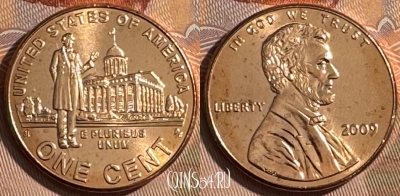 США 1 цент 2009 года, KM# 443, UNC, 512s-074
