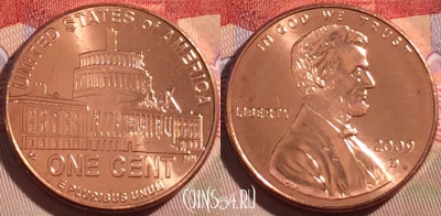 США 1 цент 2009 года, KM# 444, UNC, 269-046