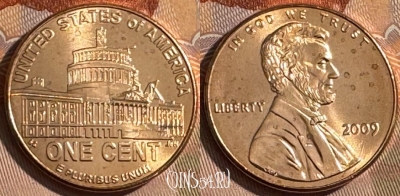 США 1 цент 2009 года, KM# 444, UNC, 512s-073