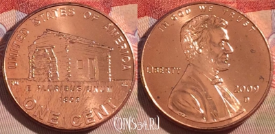 США 1 цент 2009 года D, KM# 441, UNC, 269-043