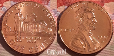 США 1 цент 2009 года D, KM# 443, UNC, 269-044