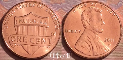 США 1 цент 2011 года D, KM# 468, 259k-127