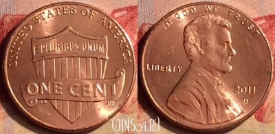 США 1 цент 2011 года D, KM# 468, 404-080