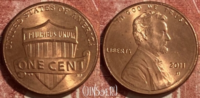 США 1 цент 2011 года D, KM# 468, 475r-122