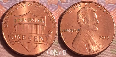США 1 цент 2013 года, KM# 468, 222k-132