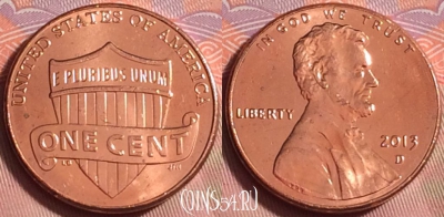 США 1 цент 2013 года D, KM# 468, 225k-109