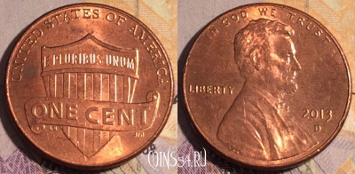 США 1 цент 2013 года D, KM# 468, 185a-058
