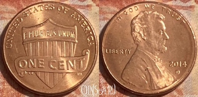США 1 цент 2014 D, KM# 468, 487р-103