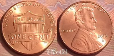 США 1 цент 2015 года D, KM# 468, 058l-081
