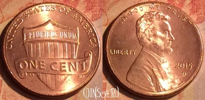 США 1 цент 2015 года D, KM# 468, 156n-033