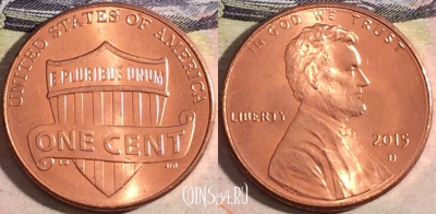 США 1 цент 2015 года D, KM# 468, a066-032
