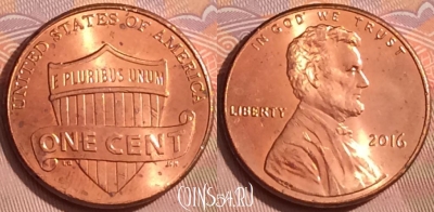 США 1 цент 2016 года, KM# 468, 348k-073