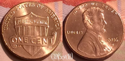 США 1 цент 2016 года D, KM# 468, 416-140